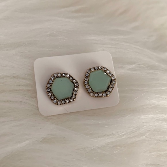 NWT Gold Plated Jade Studs with Rhinestone Setting - Picture 7 of 10